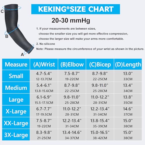 KEKING® Compression Arm Sleeves, Pair, Firm 20-30mmHg Graduated Compression Full Arm Support for Recovery, Pain Relief, Tendonitis, Golfers & Tennis Elbow Brace, Workouts Sports - Latex Free Grey L - Image 2