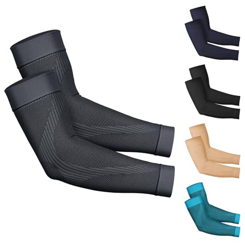 KEKING® Compression Arm Sleeves, Pair, Firm 20-30mmHg Graduated Compression Full Arm Support for Recovery, Pain Relief, Tendonitis, Golfers & Tennis Elbow Brace, Workouts Sports - Latex Free Grey L - Image 1