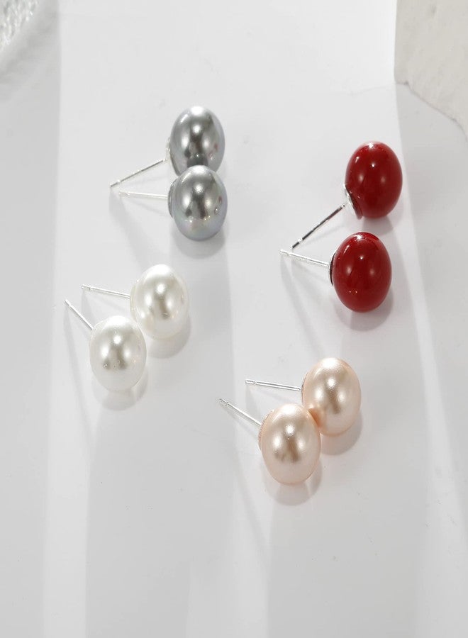 lureme 4 Pairs Round Simulated Shell Pearl Stud Earrings Faux Pearl Earrings Pack (er006323) (Color) - Image 4