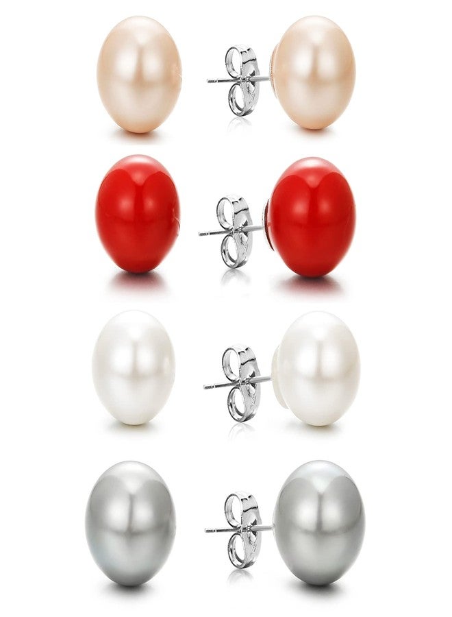 lureme 4 Pairs Round Simulated Shell Pearl Stud Earrings Faux Pearl Earrings Pack (er006323) (Color) - Image 1