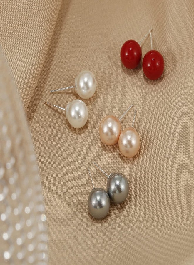 lureme 4 Pairs Round Simulated Shell Pearl Stud Earrings Faux Pearl Earrings Pack (er006323) (Color) - Image 2