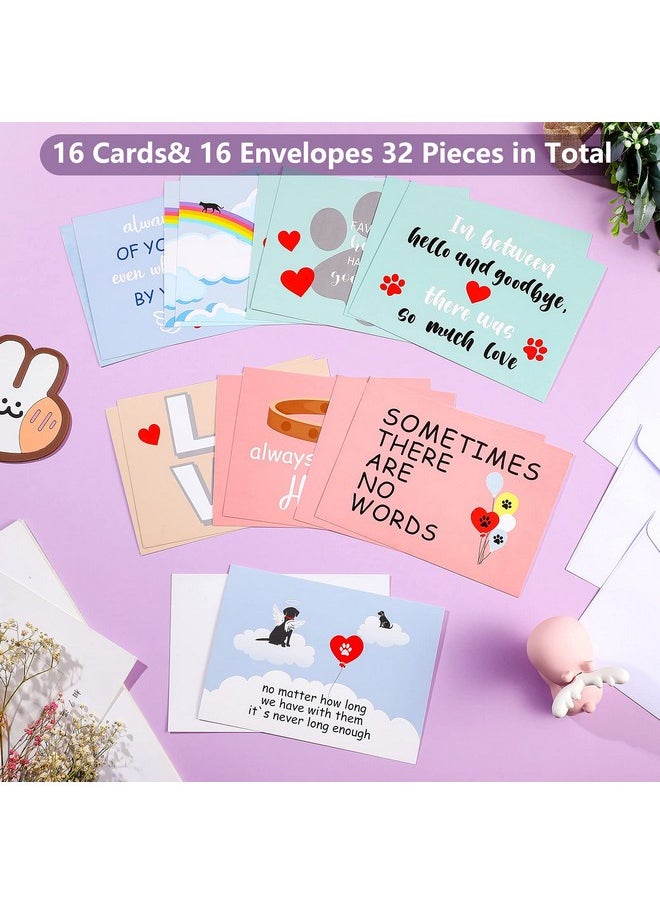 Fainne - 16 Sets Pet Sympathy Cards Dog Condolences Cards Pet Bereavement Card And Envelopes Loss Of Pet Dog Sympathy Cards With Inside Messages For Pet Lovers Greeting Cards (Chromatic Style) - Image 1
