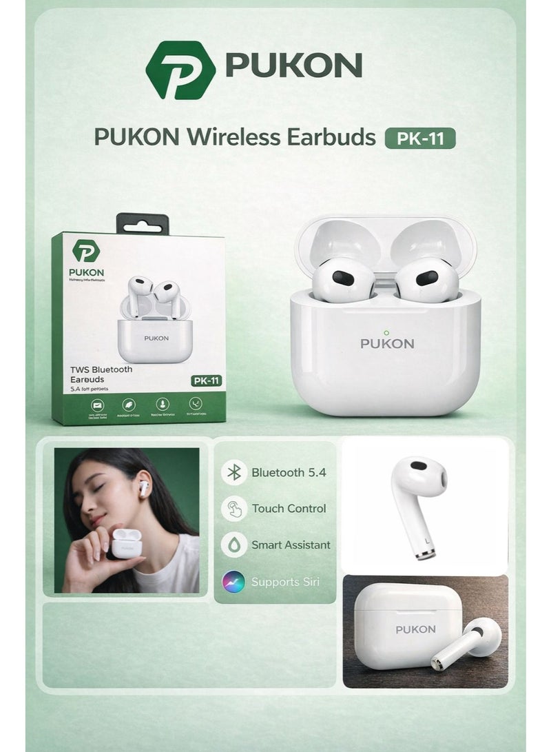 PUKON PK-11 Wireless Earbuds Bluetooth 5.4 with USB-C Charging Case & Charging Cable, 13mm HiFi Bass, Touch Control, Dual Mic, In-Ear TWS Headset for iPhone & Android – 1 Year Warranty - Image 5