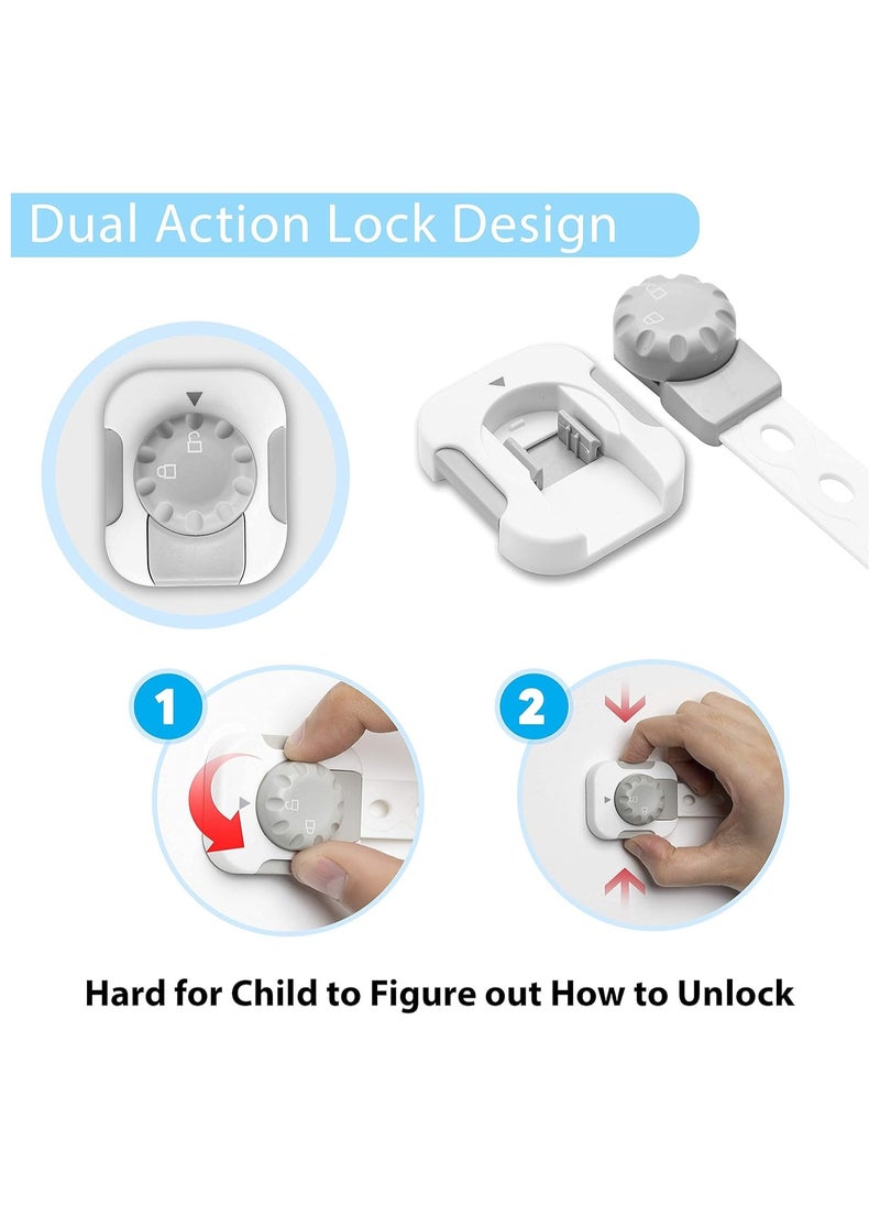 KADRAMA Upgrade Child Safety Locks with Adjustable Strap and Latch System - Cabinets, Drawers, Fridge, Closet Doors - 3M Adhesive Double Action Lock, Child Safety Cabinet Locks for Child Protection (6 Pack)  - Image 4