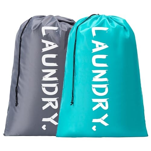 Aegero 2 Pack XL Travel Laundry Bag, Machine Washable Dirty Clothes Organizer with Drawstring,Large Enough to Hold 4 Loads of Laundry, Easy Fit a Laundry Hamper or Basket Travel Essentials 24" x 36" - Image 1