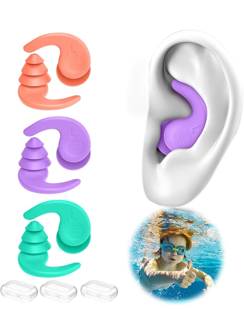 PYC Kids Swimming Ear Plugs,3 Pairs Waterproof Reusable Silicone Child Swim Earplugs for Swimming Surfing Bathing Showering,Small Children Water Ear Plugs Suitable for Boys and Girls (Kids 4-12 Years Old) - Image 1