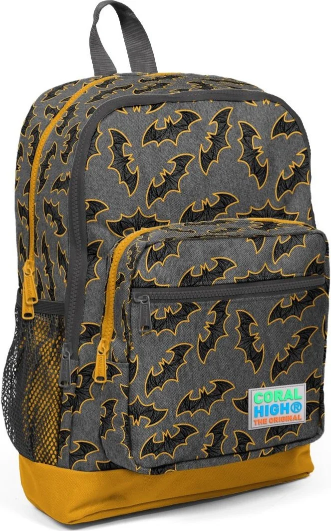 CORAL HIGH Dark Gray Mustard Bat Patterned School Bag Set of 3
