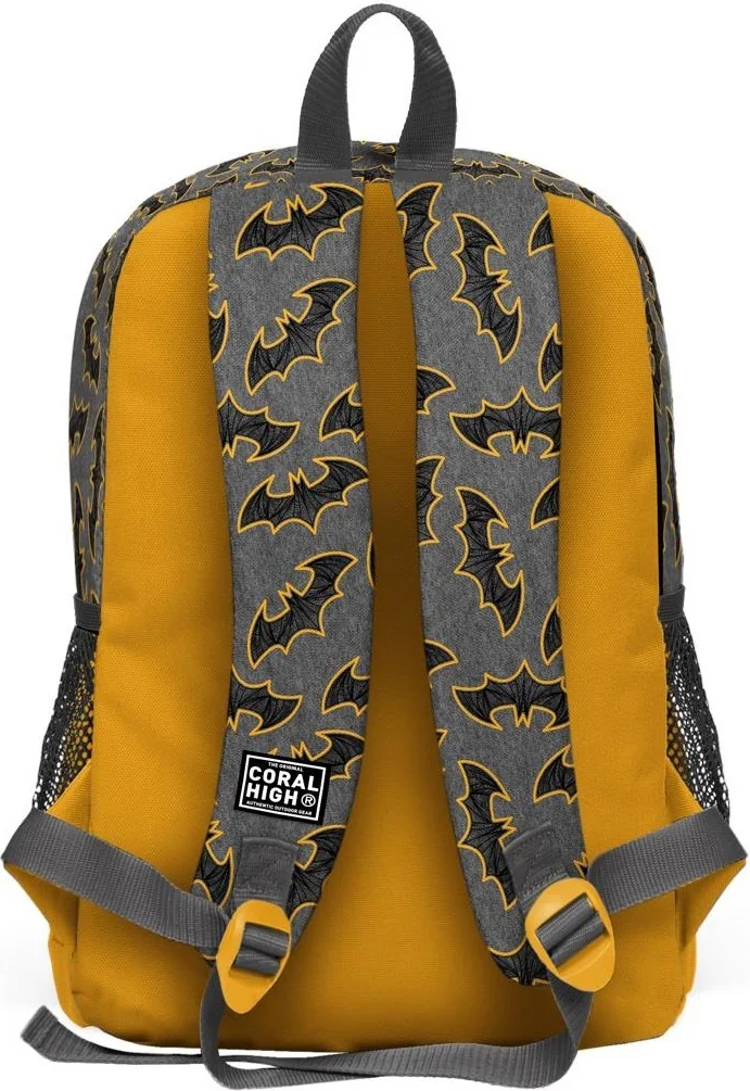 CORAL HIGH Dark Gray Mustard Bat Patterned School Bag Set of 3