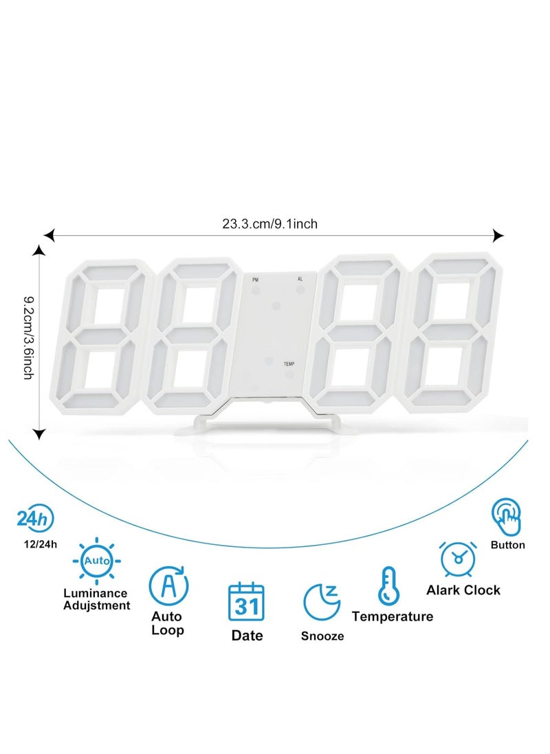 MIXDE - 3D LED Digital Alarm Clock Easy Read, Modern Design LED Wall/Desk Clocks with Alarm, Multi-Levels Brightness, Time, Date, Thermometer, Nightlight for Bedroom Office Kitchen - Image 1