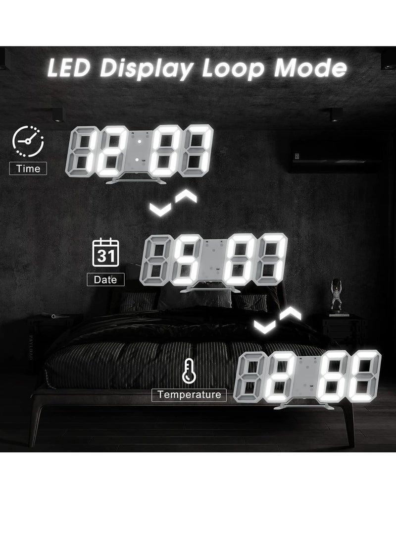 MIXDE - 3D LED Digital Alarm Clock Easy Read, Modern Design LED Wall/Desk Clocks with Alarm, Multi-Levels Brightness, Time, Date, Thermometer, Nightlight for Bedroom Office Kitchen - Image 1