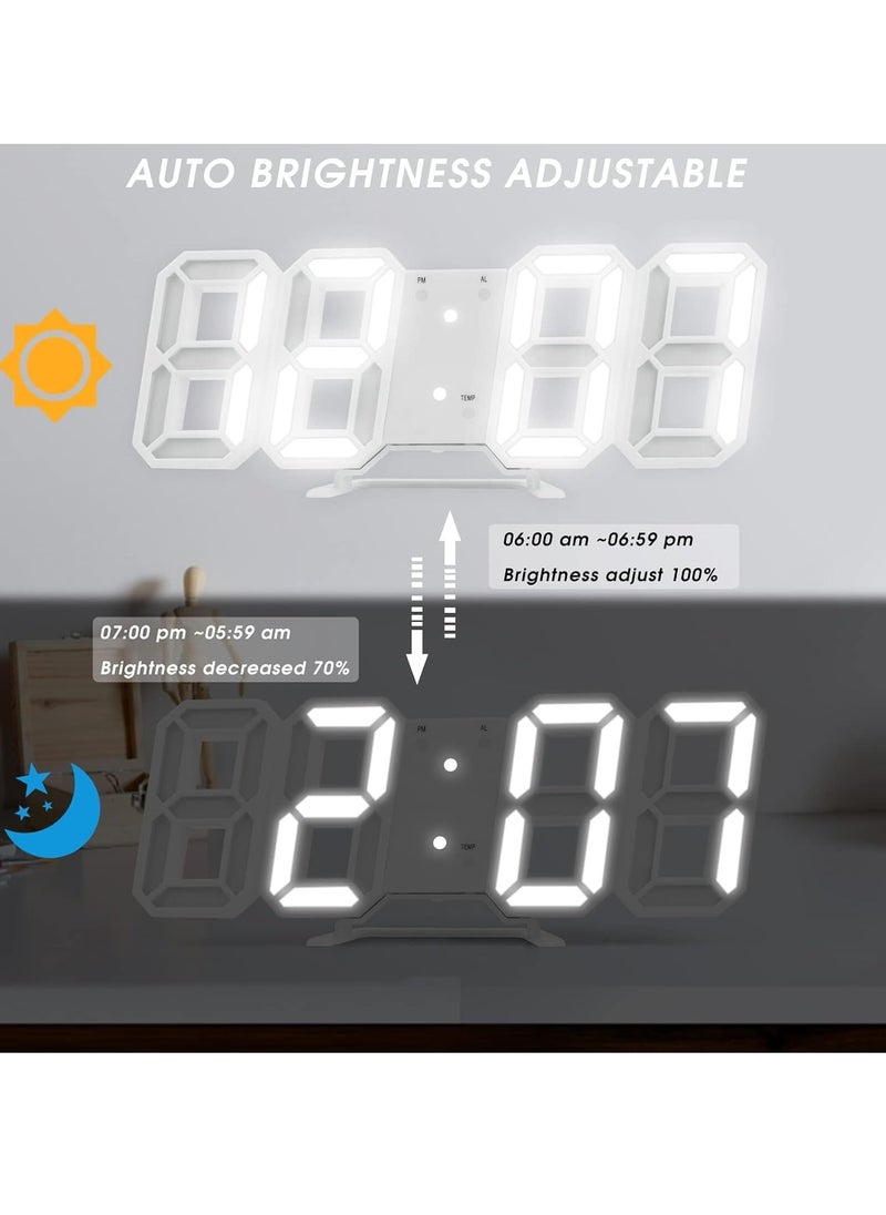 MIXDE - 3D LED Digital Alarm Clock Easy Read, Modern Design LED Wall/Desk Clocks with Alarm, Multi-Levels Brightness, Time, Date, Thermometer, Nightlight for Bedroom Office Kitchen - Image 1