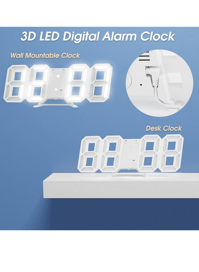 MIXDE - 3D LED Digital Alarm Clock Easy Read, Modern Design LED Wall/Desk Clocks with Alarm, Multi-Levels Brightness, Time, Date, Thermometer, Nightlight for Bedroom Office Kitchen - Image 1