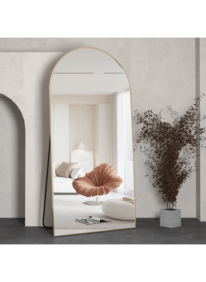 CASSILANDO مرآة طولية 193x86 سم مرآة أرضية مقوسة مع حامل مرآة مقوسة مرآة كاملة الجسم سوداء قائمة معلقة أو متكئة على الحائط لغرفة النوم - Image 1