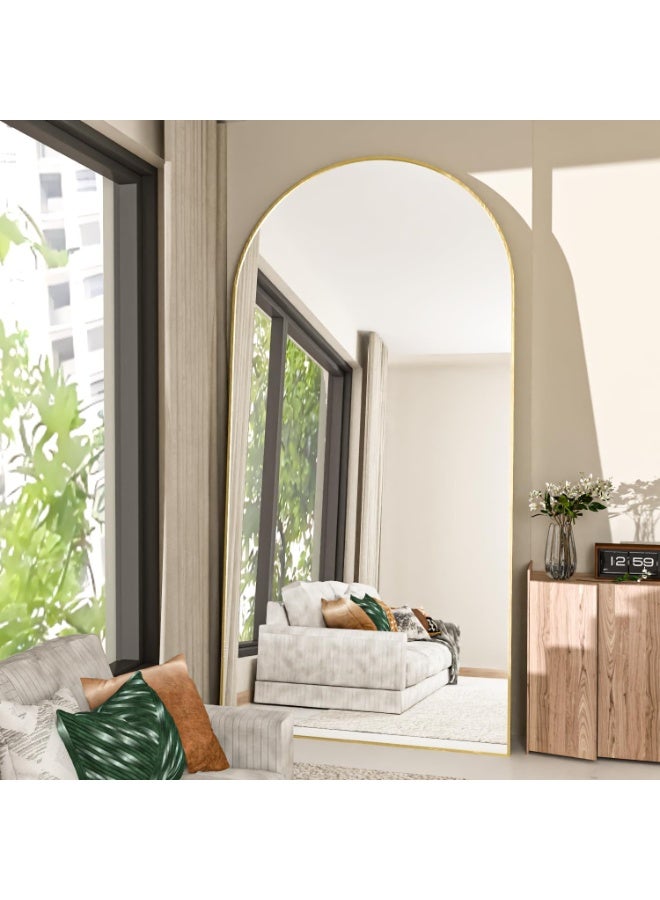 CASSILANDO Full Length Mirror 193x86cm Arch Floor Mirror with Stand Arched Mirror Full Body Mirror Gold Standing Hanging or Leaning Against Wall for Bedroom - Image 5