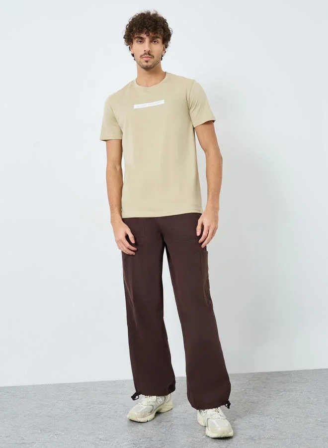 Styli Khaki Crew Neck Slogan Print T-Shirt