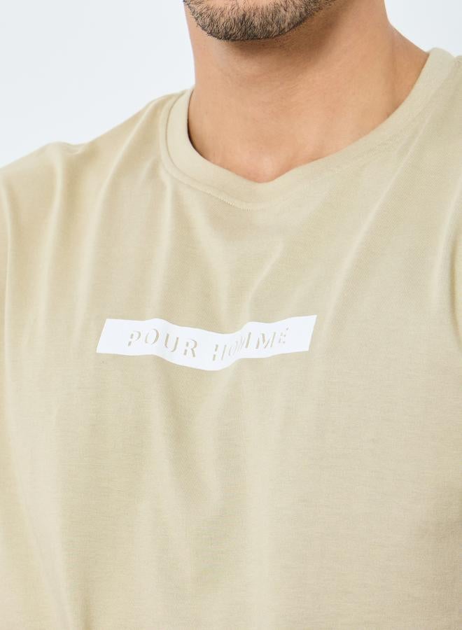 Styli Khaki Crew Neck Slogan Print T-Shirt - Image 4