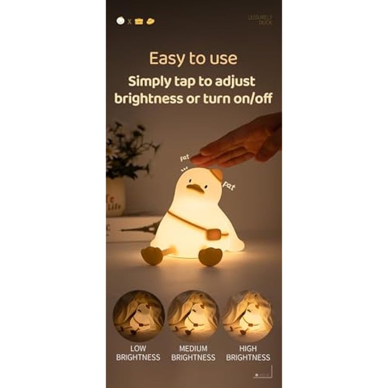 ATSUI Duck Night Light, Cute LED Squishy Novelty Animal Night Lamp, Food Grade Silicone, 3 Level Dimmable Rechargeable Nursery Nightlight for Breastfeeding Toddler Baby Kids, Cute Gifts for Kids - Image 2