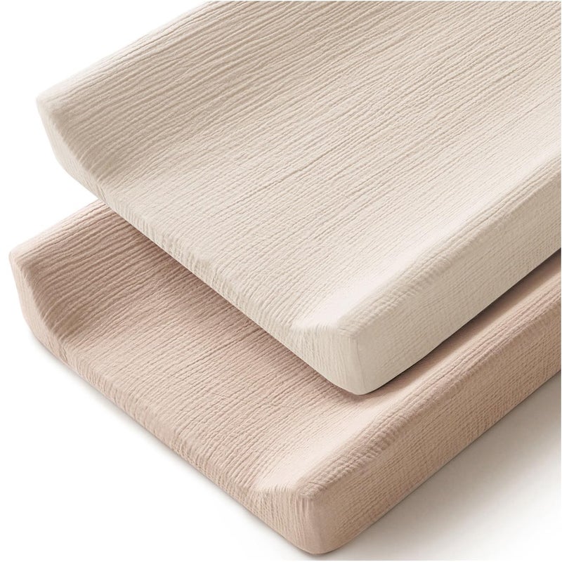MairMore Changing Pad Cover for Neutral Baby Muslin Soft Cotton Diaper Changing Table Pad Cover Changing Pad Sheets for Girls and Boys  2 PackClay  Ivory - Image 1
