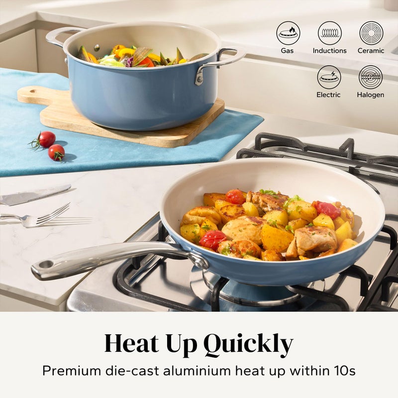 Redchef Ceramic Nonstick Cookware Set,14pcs Pots and Pans Set Non Stick,Induction Cookware with Stainless Steel Handle,Non Toxic Kitchen Cooking Set,Dishwasher & Oven Safe,PFAS PFOA & PTFE Freeï¼ˆBlueï¼‰ - Image 5