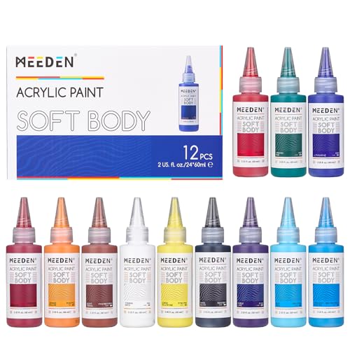 MEEDEN Soft Body Acrylic Paints Set Matte Finish 12 Colors x 60ml2oz Fluid Acrylic Paints for Art Painting on Canvas Wood Glass for Beginner Students Adults Artists - Image 1