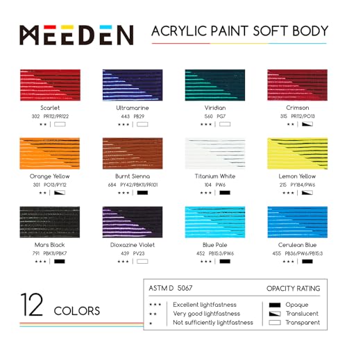 MEEDEN Soft Body Acrylic Paints Set Matte Finish 12 Colors x 60ml2oz Fluid Acrylic Paints for Art Painting on Canvas Wood Glass for Beginner Students Adults Artists - Image 3
