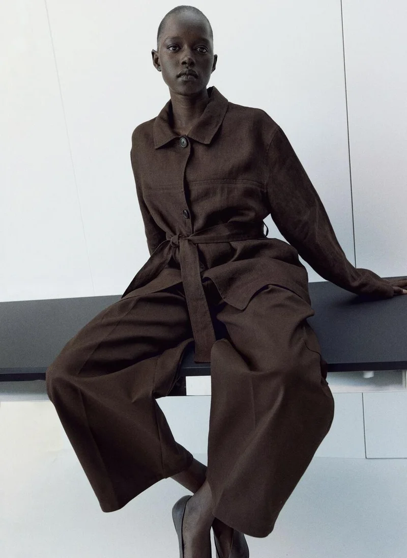MANGO Linen Jacket With Belt
