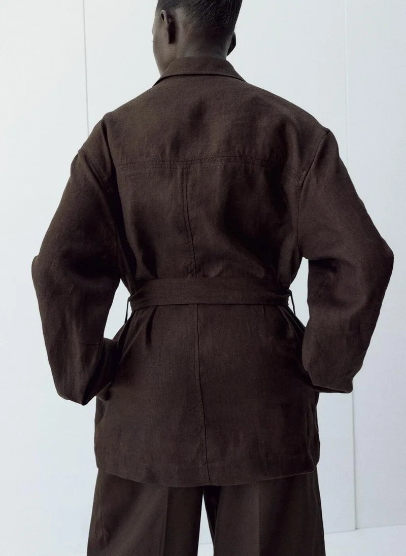MANGO Linen Jacket With Belt