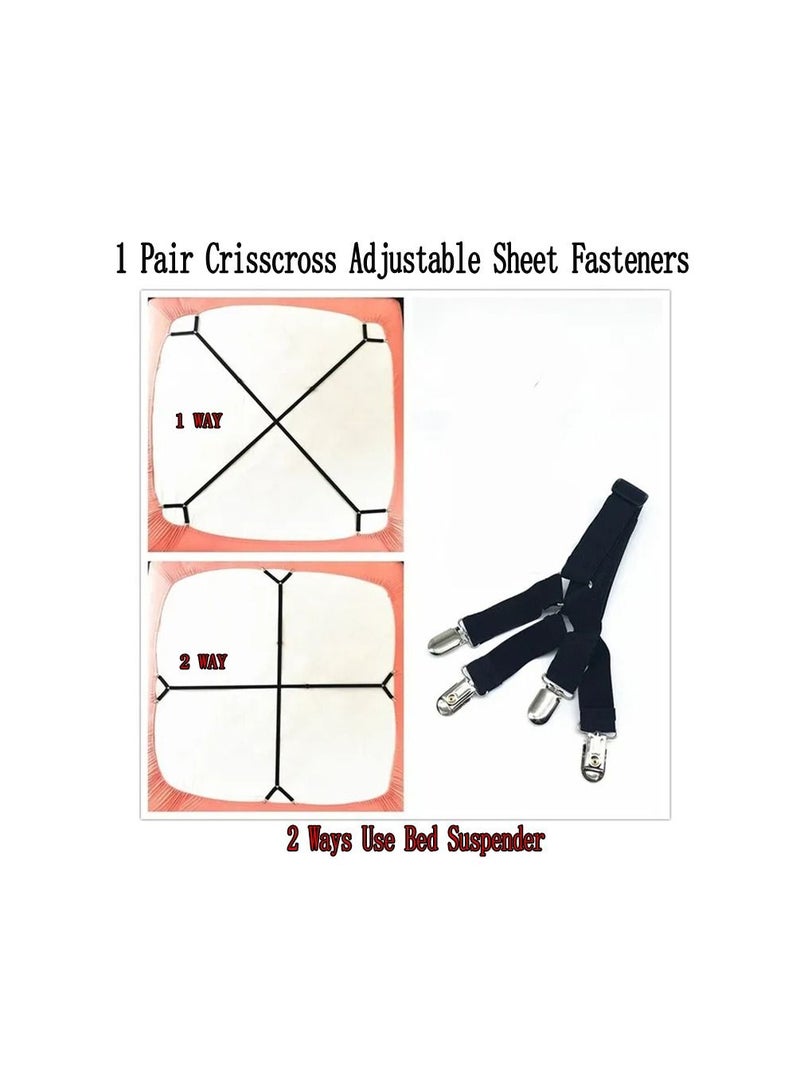 1 Pair Crisscross Adjustable Sheet Fasteners, 2 Ways Use Bed Suspender Cover Grippers Straps Holders  - Image 3