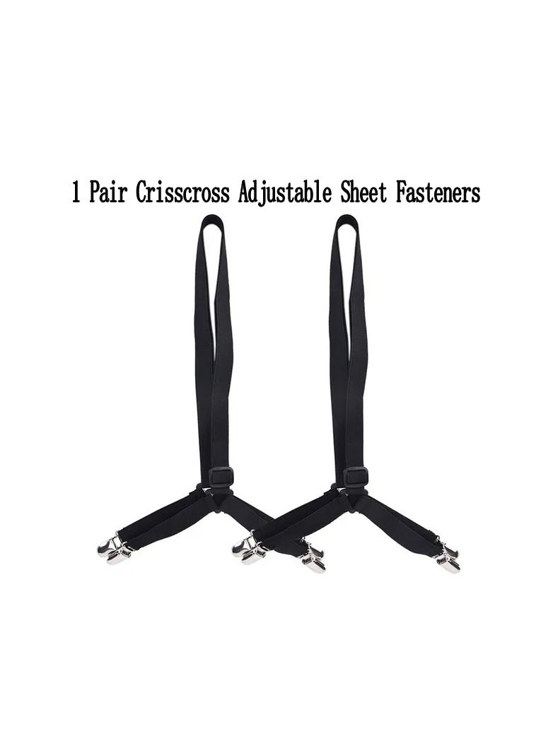 1 Pair Crisscross Adjustable Sheet Fasteners, 2 Ways Use Bed Suspender Cover Grippers Straps Holders  - Image 4