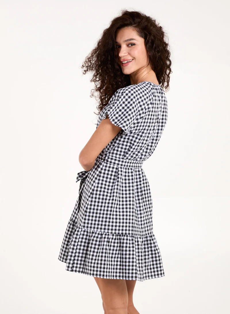 Blue Vanilla Gingham Belted Waist Mini Dress