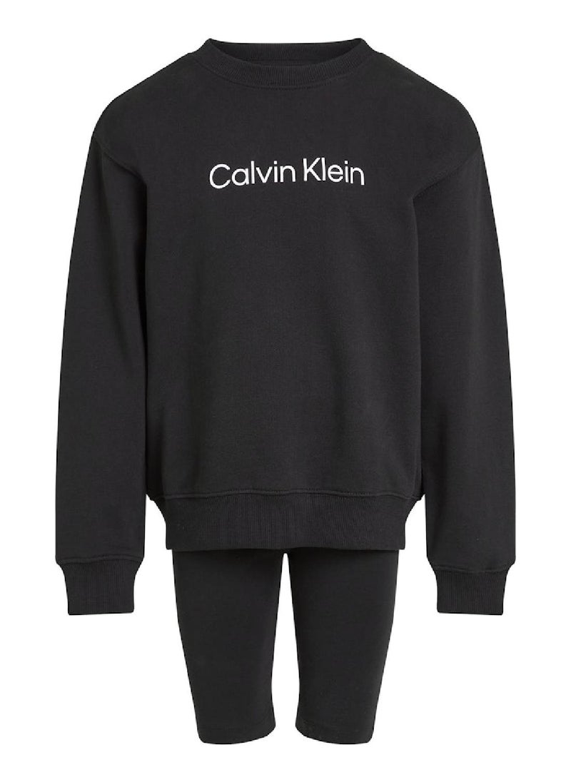 Calvin Klein Jeans Kids' Relaxed Crew Neck T-Shirt and Cycling Shorts Set - Cotton, Black  - Image 2