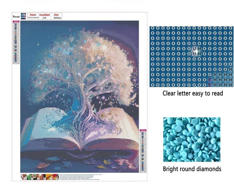 ROKTRY Tree Diamond Painting Book Kits for Adults Diamond Art White Tree of Life Diamond Painting Full Drill Crystal Rhinestone Embroidery Craft Kits for Home Wall Decor Gifts (White Tree) - Image 3
