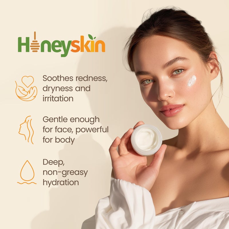 Honeyskin Hydrating Face Moisturizer & Body Cream with Manuka Honey Cream - Organic Face Moisturizer with Honey for Extremely Dry Skin - for Dry & Itchy Skin, Rosacea & Eczema Prone Skin 4oz - Image 3