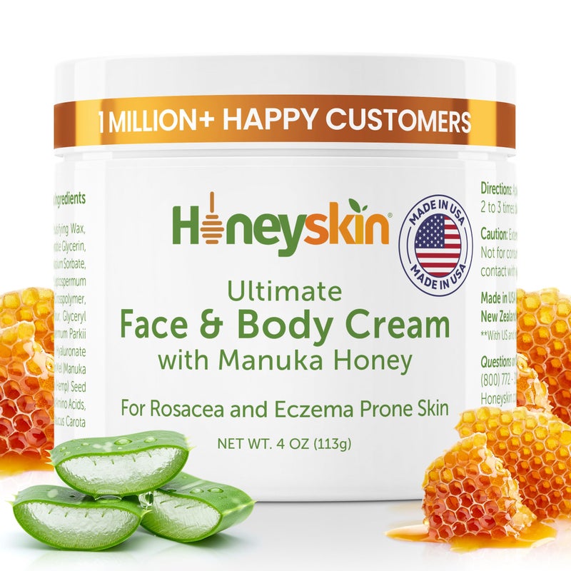 Honeyskin Hydrating Face Moisturizer & Body Cream with Manuka Honey Cream - Organic Face Moisturizer with Honey for Extremely Dry Skin - for Dry & Itchy Skin, Rosacea & Eczema Prone Skin 4oz - Image 1