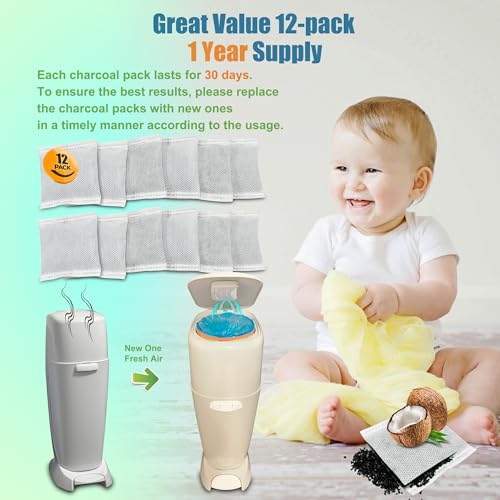 ShuRex 12 Pack Diaper Pail Carbon Filters for Playtex Diaper Genie Complete and Expressions Pail, Charcoal Odor Absorbing Bags for Diaper Genie Diaper Pails with Built-in Odor Controlling Compartment - Image 4