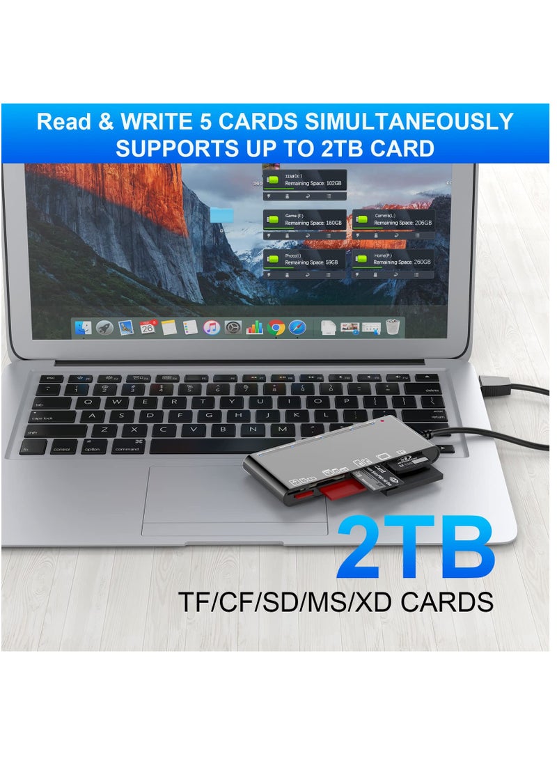 KASTWAVE - USB 3.0 Memory Card Reader Upgraded Extension 7 in 1 Multi-Card Adapter 5Gbps Read Write for SD SDXC SDHC CF CFI TF XD Micro SD Micro SDXC Micro SDHC MS MMC UHS-I Card for Windows Mac OS Linux - Image 1