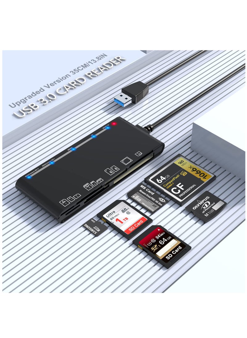 KASTWAVE - USB 3.0 Memory Card Reader Upgraded Extension 7 in 1 Multi-Card Adapter 5Gbps Read Write for SD SDXC SDHC CF CFI TF XD Micro SD Micro SDXC Micro SDHC MS MMC UHS-I Card for Windows Mac OS Linux - Image 1