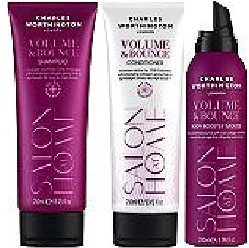 Pack of 3 Charles Worthington Volume Bounce WEIGHTLESS Shampoo 250ml PLUMPING Conditioner 250ml Body Booster Mousse 200ml