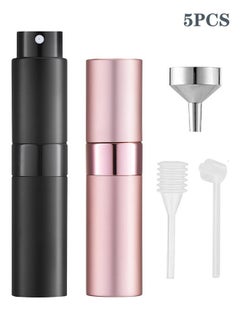 2-Piece 10ml Portable Perfume Atomizer Kit with Liquid Dispensing Tool, Refillable Empty Mini Spray Bottle Perfume Bottle for Perfume Cologne, Liquid Sprayer, Rotating Design Use Aluminum Shell And Glass Liner, Black and Pink