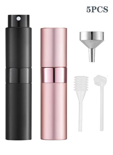 2-Piece 10ml Portable Perfume Atomizer Kit with Liquid Dispensing Tool, Refillable Empty Mini Spray Bottle Perfume Bottle for Perfume Cologne, Liquid Sprayer, Rotating Design Use Aluminum Shell And Glass Liner, Black and Pink