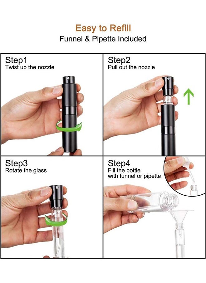 Beauenty - 2-Piece 10ml Portable Perfume Atomizer Kit with Liquid Dispensing Tool, Refillable Empty Mini Spray Bottle Perfume Bottle for Perfume Cologne, Liquid Sprayer, Rotating Design Use Aluminum Shell And Glass Liner, Black and Pink - Image 1