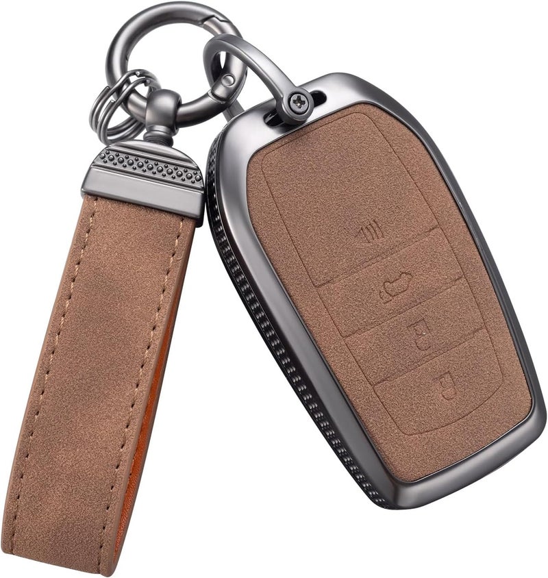 YO&YOYE Compatible with Toyota Key Fob Cover with Keychain Leather Key Case Protector for Avalon Camry Corolla RAV4 Sequoia Highlander Smart Key (Model2, Brown) - Image 1