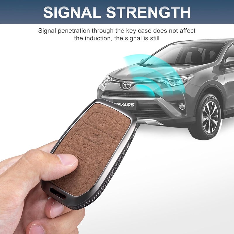 YO&YOYE Compatible with Toyota Key Fob Cover with Keychain Leather Key Case Protector for Avalon Camry Corolla RAV4 Sequoia Highlander Smart Key (Model2, Brown) - Image 5
