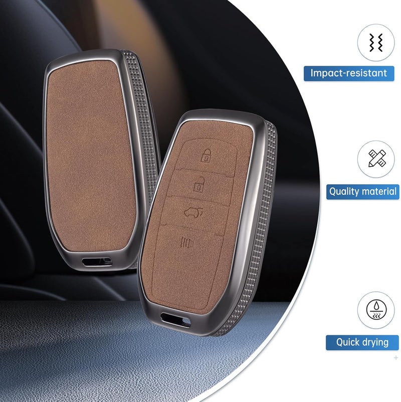 YO&YOYE Compatible with Toyota Key Fob Cover with Keychain Leather Key Case Protector for Avalon Camry Corolla RAV4 Sequoia Highlander Smart Key (Model2, Brown) - Image 3