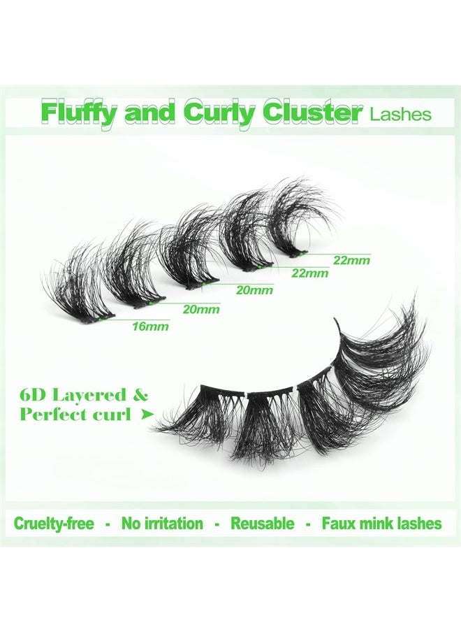 Boahankuke - Cluster Lashes 16-22mm Fluffy Dramatic Curly Russian Strip Cat-Eye Individual Lashes Wispy DIY Lash Extensions 6D Faux Mink False Eyelashes - Image 1