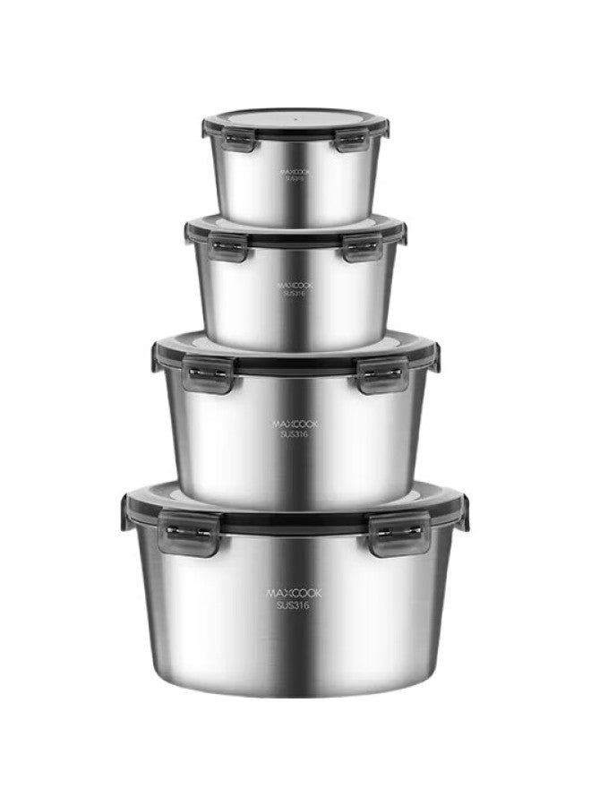 MAX COOK Maxcook 316 Stainless Steel Food Storage Containers, Microwave-Safe Lunch Boxes, Bento Boxes, Refrigerator Storage Containers, 4-Piece Set Mcft4809 - Image 1