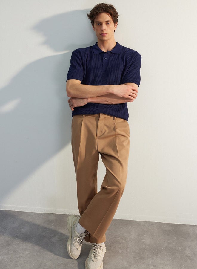 Navy Blue Limited Edition Relaxed Short Sleeve Knitwear Polo Neck T-shirt TMNSS23PO00025