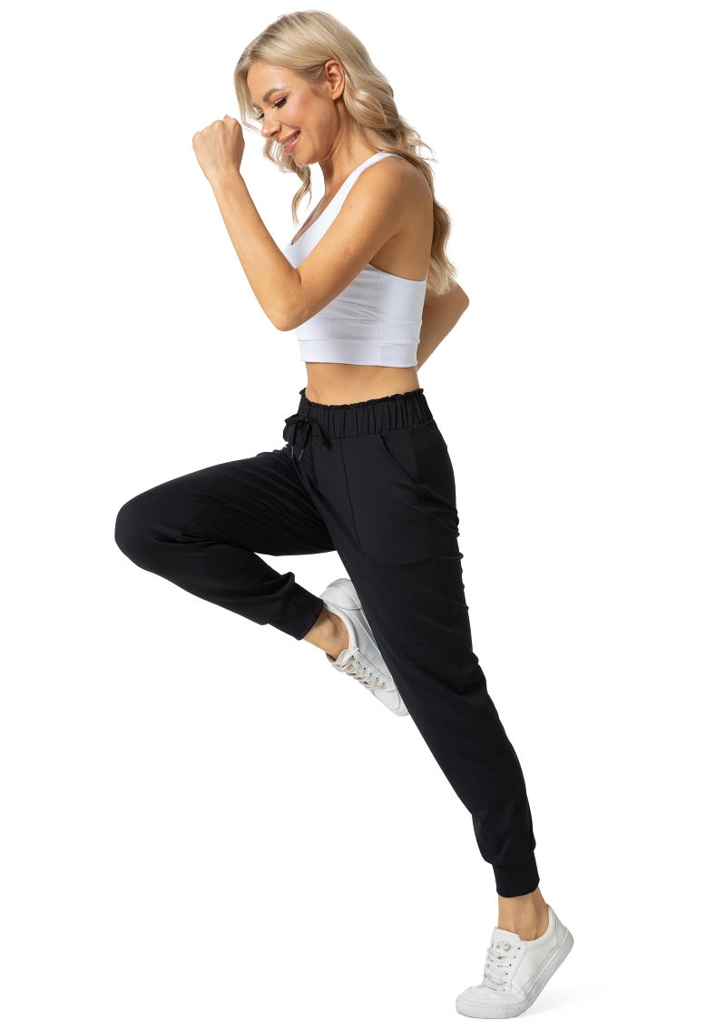 Haowind Joggers for Women with Pockets Elastic Waist Workout Sport Gym Pants Comfy Lounge Yoga Running Pants(Black M) - Image 3