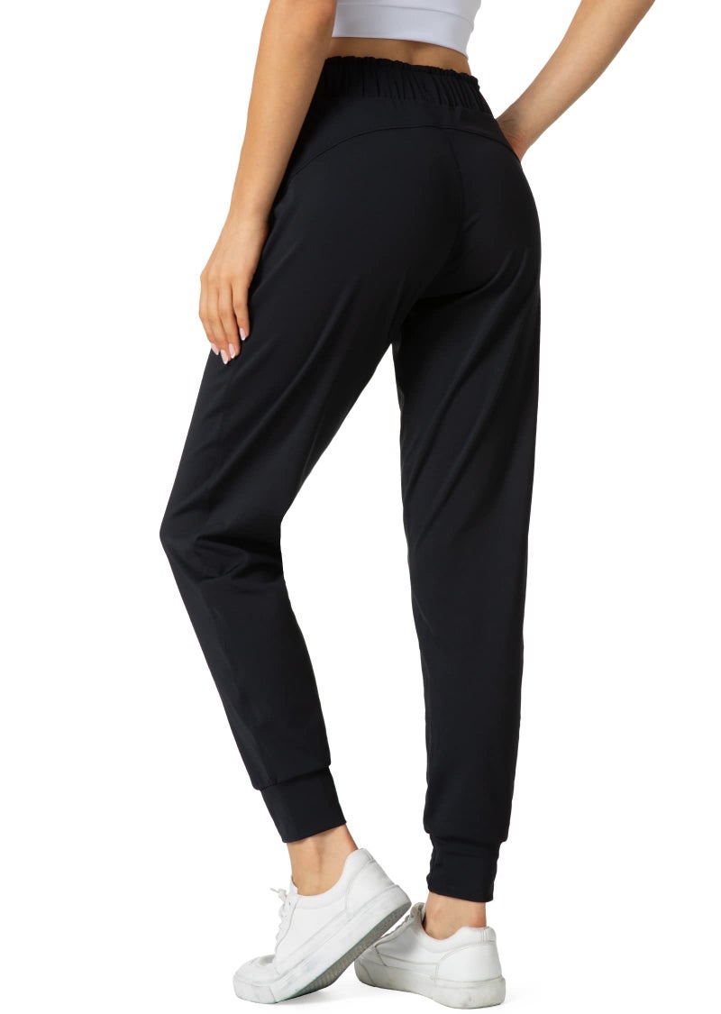 Haowind Joggers for Women with Pockets Elastic Waist Workout Sport Gym Pants Comfy Lounge Yoga Running Pants(Black M) - Image 2