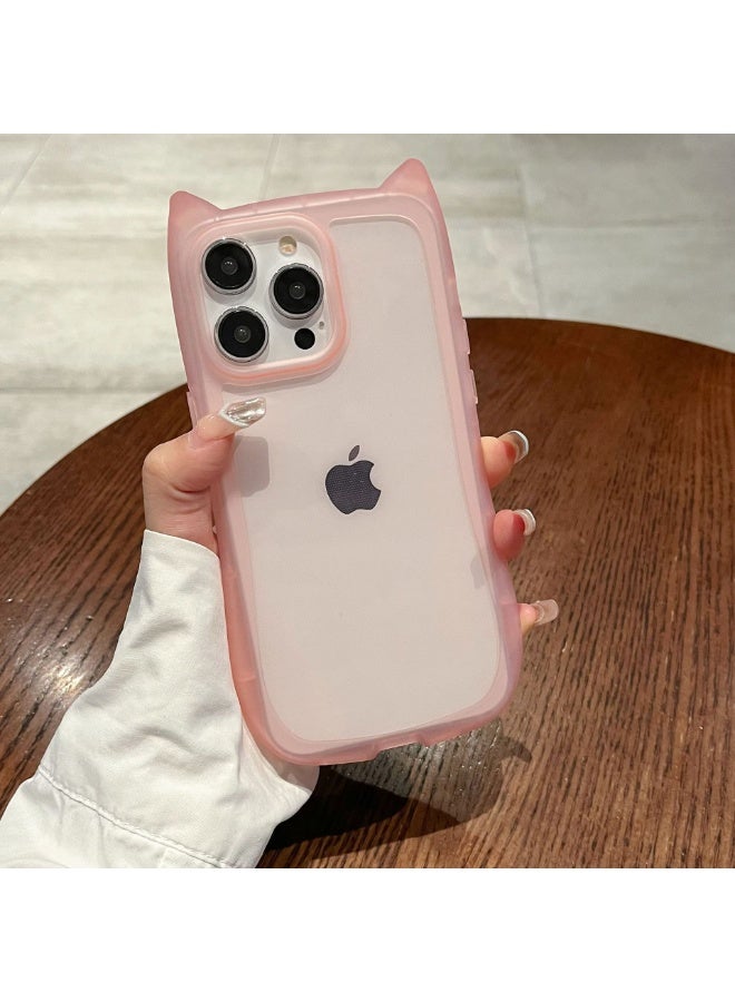 NIBEMINENT Cat Ears Protective TPU Case Cover For iPhone 15 Pro, Powder Permeable